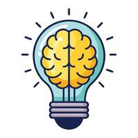 Elegant Glowing Light Bulb Icon with a Brain and Isolated Background vector