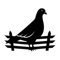 Elegant pigeon perched on a farm fence with a pristine white backdrop in silhouette vector