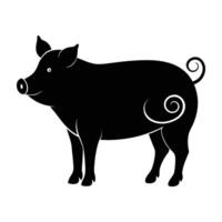 Robust pig standing proudly with a curly tail and snout forward in silhouette vector