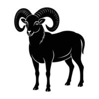 Ram standing proudly with large curved horns on a rugged field vector