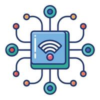 Modern Connected Device Icon with Network Signals and Isolated Background vector