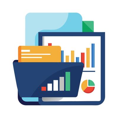 Modern Folder Icon with Stock Market Symbols and Isolated Background