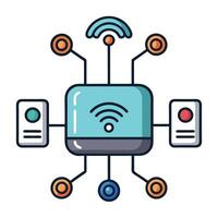 Elegant Connected Device Icon with Network Signals and Isolated Background vector