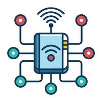 Connected Device Icon with Network Signals and Isolated Background vector