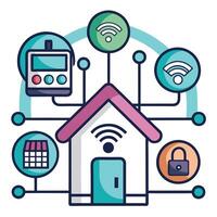 Elegant Connected Home Icon with Smart Devices and Isolated Background vector