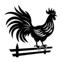 Rooster spreading wings widely while flapping over a weathered fence vector