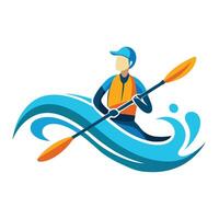 Person Icon in a Kayak with Waves and Isolated Background vector