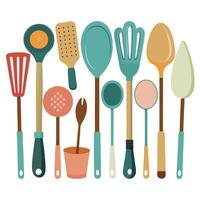 Modern Collection of Kitchen Utensils Icon and Isolated Background vector