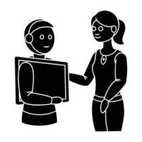 Modern person interacting with a virtual assistant interface in clear silhouette vector