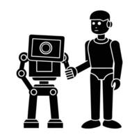 Innovative person remotely controlling a robot with focused intent in silhouette vector