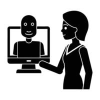 Focused person engaging with a virtual assistant for seamless support in silhouette vector