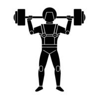 Determined person equipped with an exoskeleton for heavy lifting in strong silhouette vector