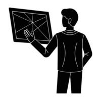 Modern person using a futuristic touchless screen interface in clear silhouette vector
