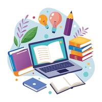 Modern Laptop Icon with Open Books and Isolated Background vector