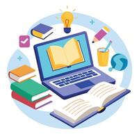 Elegant Laptop Icon with Open Books and Isolated Background vector