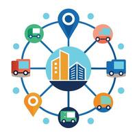 Modern Network of Routes Icon with Vehicles and Isolated Background vector