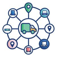 Elegant Network of Routes Icon with Vehicles and Isolated Background vector