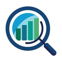 Modern Magnifying Glass Icon over a Bar Chart and Isolated Background vector