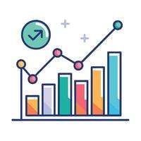An icon of a bar chart with an arrow pointing up vector