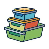 Stack of plastic containers with food in them vector