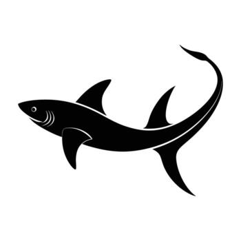 Dynamic Thresher Shark Gliding with a Whip Like Tail in a Fierce Ocean Scene vector