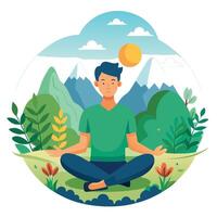 Serene Nature Scene Icon with a Person Meditating and Isolated Background vector