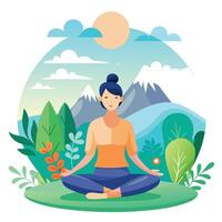 Modern Serene Nature Scene Icon with a Person Meditating and Isolated Background vector