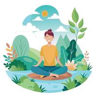 Elegant Serene Nature Scene Icon with a Person Meditating and Isolated Background vector