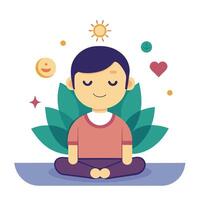 A man meditating with a lotus flower and other objects vector