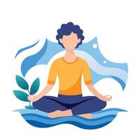 Elegant Person Icon Meditating with Calming Nature and Isolated Background vector