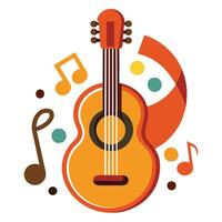 Elegant Guitar Icon with Musical Notes and Isolated Background vector
