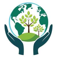Modern Two Hands Icon Holding a Small Globe and Isolated Background vector
