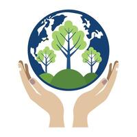 Two Hands Icon Holding a Small Globe and Isolated Background vector