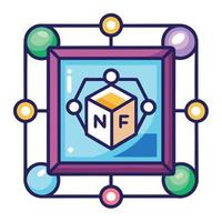 Elegant Digital Art Frame Icon with Blockchain and Isolated Background vector