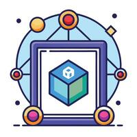 A tablet with a cube on it and a circle around it vector