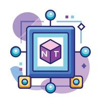 Modern Digital Art Frame Icon with Blockchain and Isolated Background vector