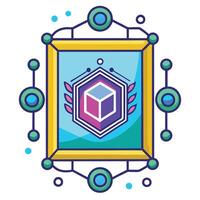 Elegant Digital Artwork Icon in a Frame with a Blockchain and Isolated Background vector