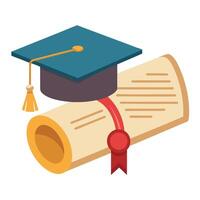 Modern Diploma Certificate Icon with a Graduation Cap and Isolated Background vector