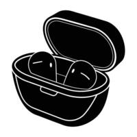 Wireless Earbuds in a Charging Case Displayed in a Clean Silhouette vector