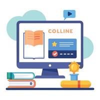 Computer Screen Icon Displaying a Book and Isolated Background vector