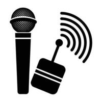 Wireless Microphone with a Small Receiver Displayed in a Crisp Silhouette vector