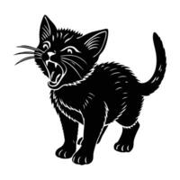 Cute Kitten Meowing Softly with Its Mouth Open on White Backdrop vector