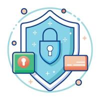 Modern Shield Icon with a Lock and Digital Elements and Isolated Background vector