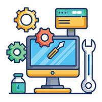 Modern Computer Icon with Workshop Tools and Isolated Background vector