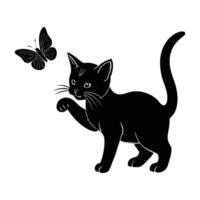 Cute Kitten Engaging Playfully with a Colorful Butterfly on White Backdrop vector
