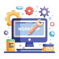 Computer Icon with Workshop Tools and Isolated Background vector