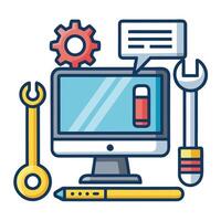 Elegant Computer Icon with Workshop Tools and Isolated Background vector