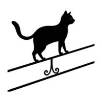 Nimble cat balancing on a narrow railing in sharp silhouette vector