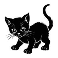 Charming kitten crouching and poised to pounce with eager energy in silhouette vector