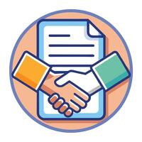 Modern Two Hands Shaking Icon with a Contract and Isolated Background vector
